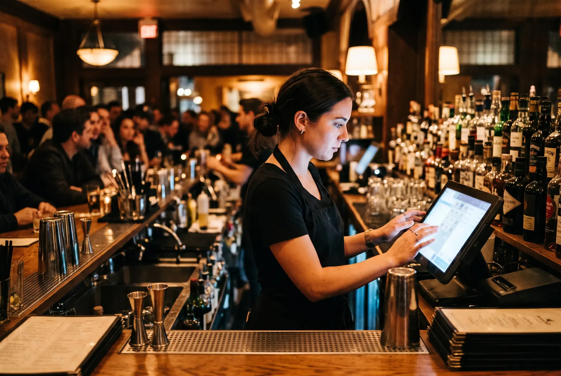 Bartender using a touchscreen register