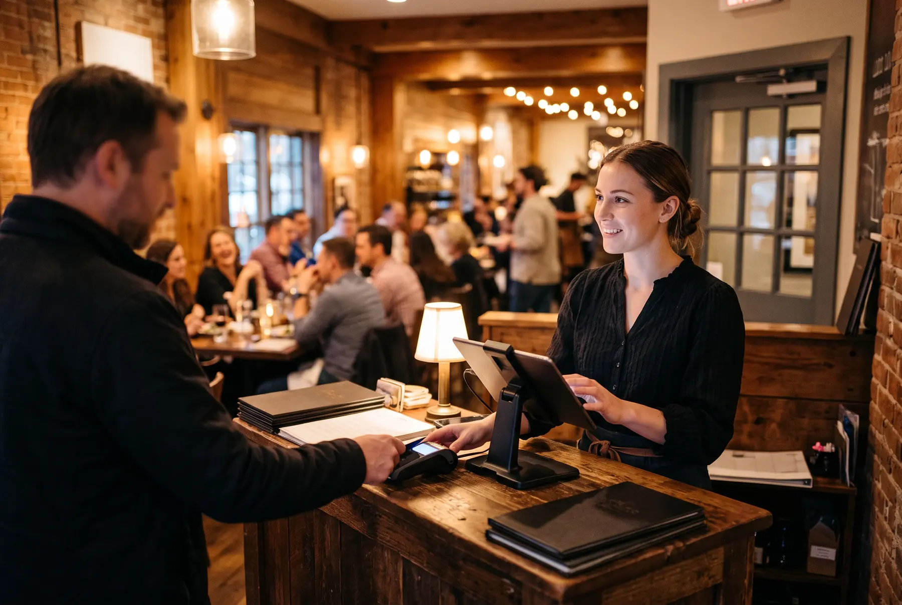 Tablet point of sale at a restaurant host stand